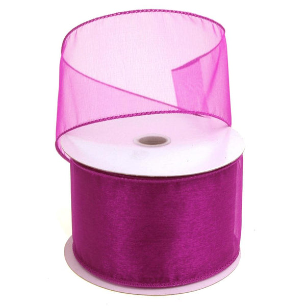 Sheer Chiffon Ribbon Wired Edge, 2-1/2-Inch, 25 Yards, Fuchsia