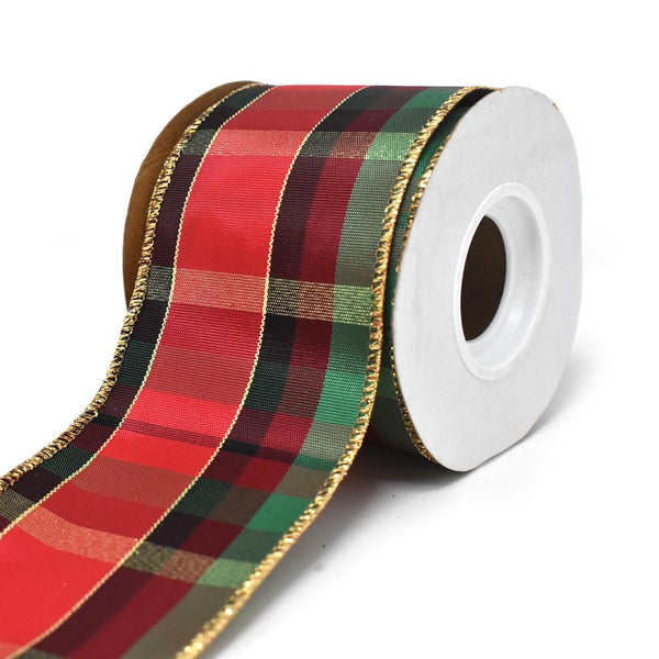 Macbirn Plaid Wired Edge Christmas Ribbon, 2-1/2-Inch, 10-Yard