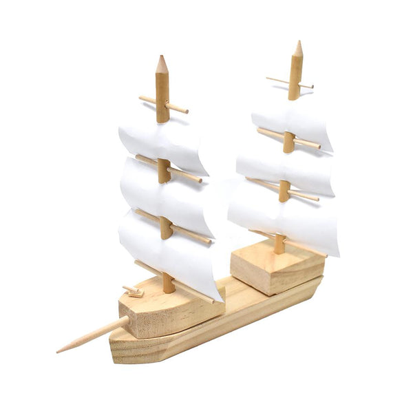 DIY Wooden Pirate Ship Model Kit, Natural, 25-Piece