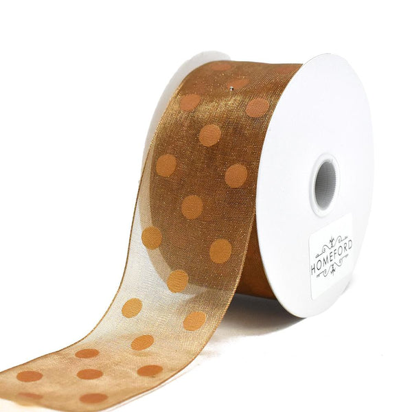 Polka Dot Sheer Ribbon, Brown, 1-1/2-Inch, 3-Yard