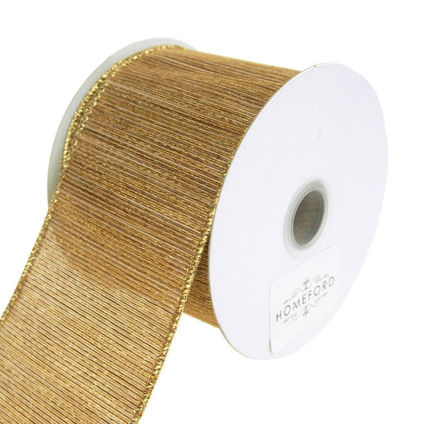 Metallic Striped Harmony Wired Christmas Holiday Ribbon, Gold, 2-1/2-Inch, 10 Yards