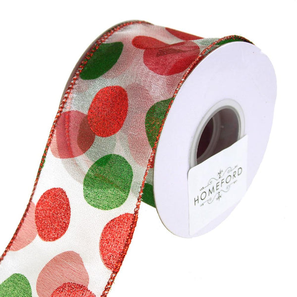 Glitter Dot Sheer Wired Holiday Christmas Ribbon, Red/Green, 2-1/2-Inch, 10 Yards