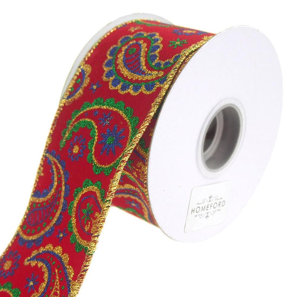 Paisley Velvet Jeweltones Wired Christmas Holiday Ribbon, 2-1/2-Inch, 10 Yards