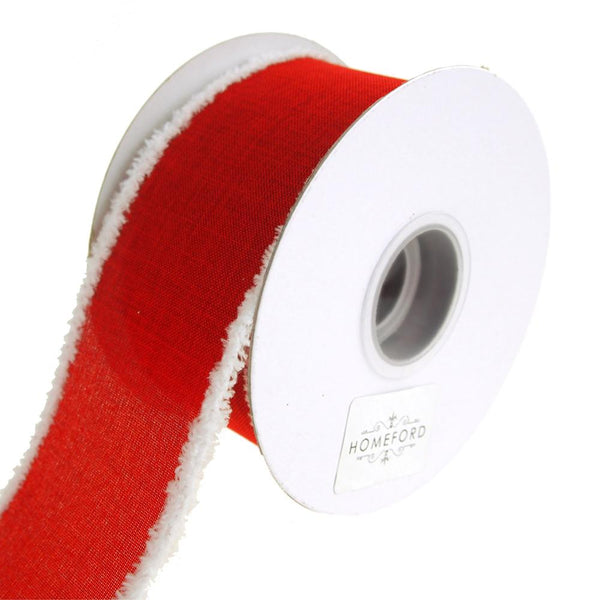 Snowy Edge Linen Wired Christmas Holiday Ribbon, Red, 2-1/2-Inch, 10 Yards