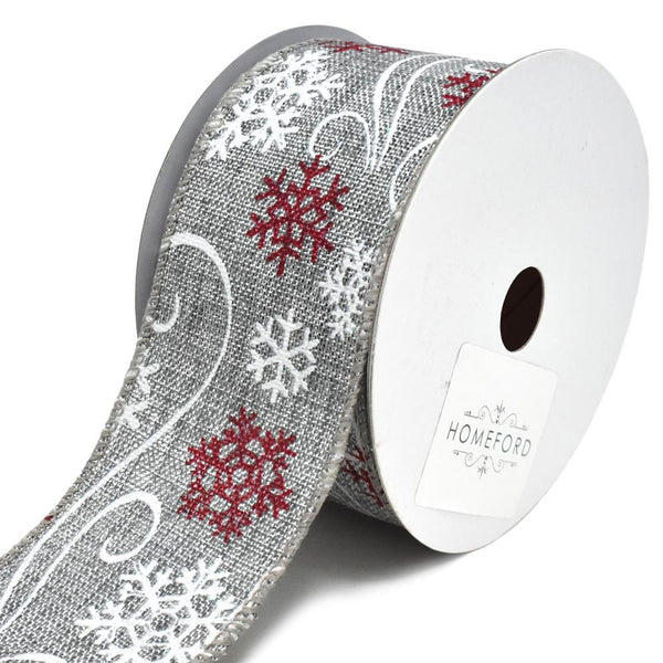 Linen Chilly Snowflake Wired Christmas Ribbon, 2-1/2-Inch, 10-Yard