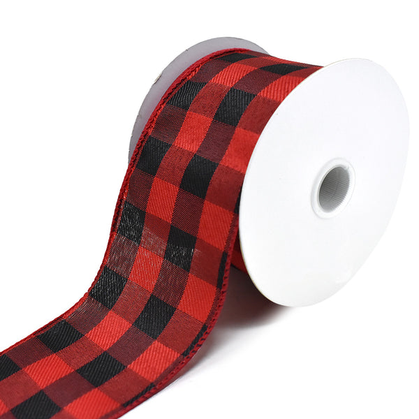 Buffalo Plaid Twill Wired Edge Christmas Ribbon, Red/Black, 2-1/2-Inch, 10-Yard