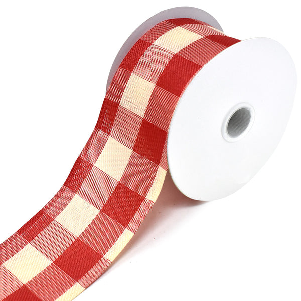 Buffalo Gingham Wired Edge Christmas Ribbon, Cream/Red, 2-1/2-Inch, 10-Yard