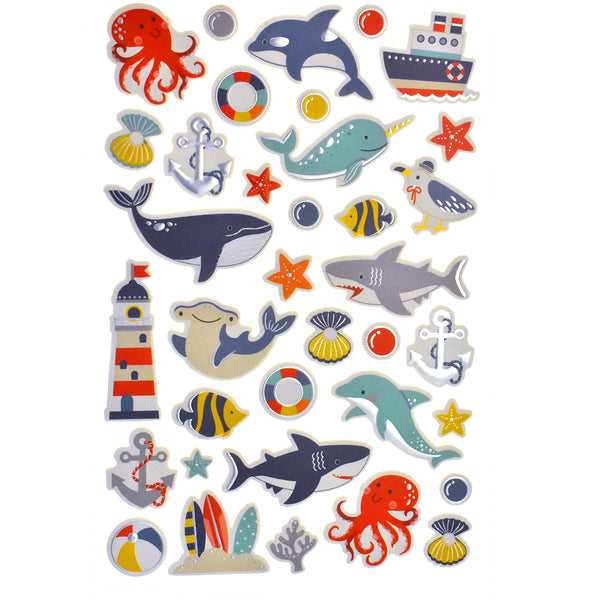 Ocean Animals 3D Foam Sticker Sheet, 1-Inch, 36-Piece