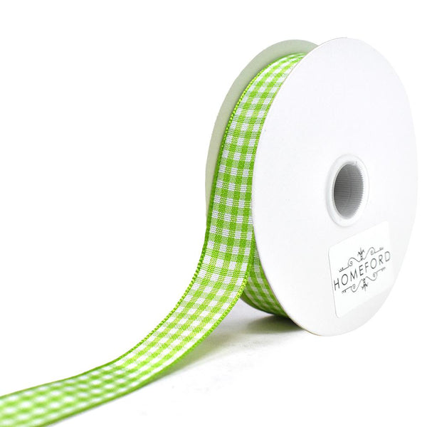 Country Check Pattern Ribbon, Lime, 5/8-Inch, 10-Yard