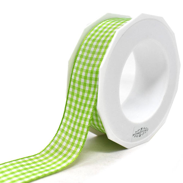 Country Check Pattern Ribbon, Lime, 1-Inch, 10-Yard