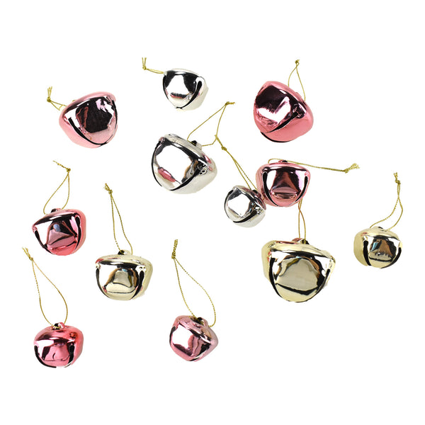 Glitter and Metallic Jingle Bell Ornaments, Pink, Assorted Sizes, 39-Piece