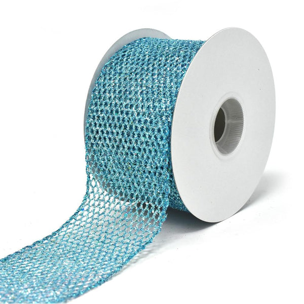 Grand Net Glitter Wired Edge Christmas Ribbon, Turquoise, 2-1/2-Inch, 10-Yard