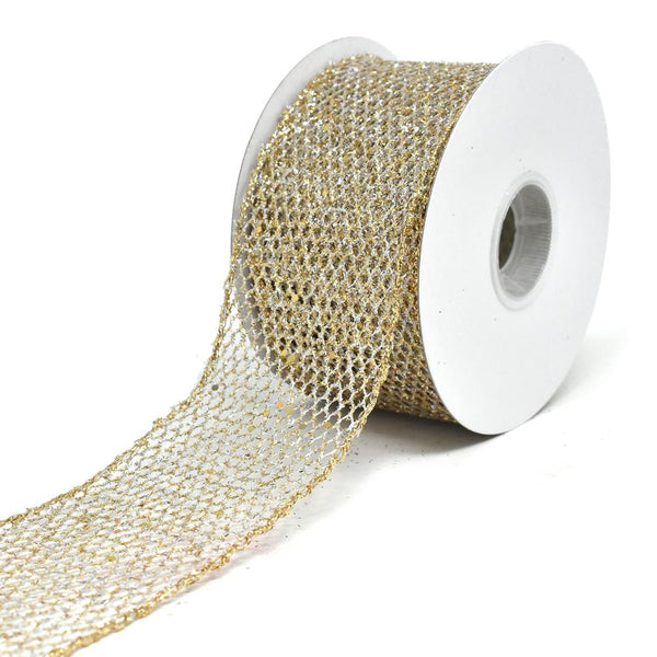 Grand Net Glitter Wired Edge Christmas Ribbon, Gold/Silver, 2-1/2-Inch, 10-Yard