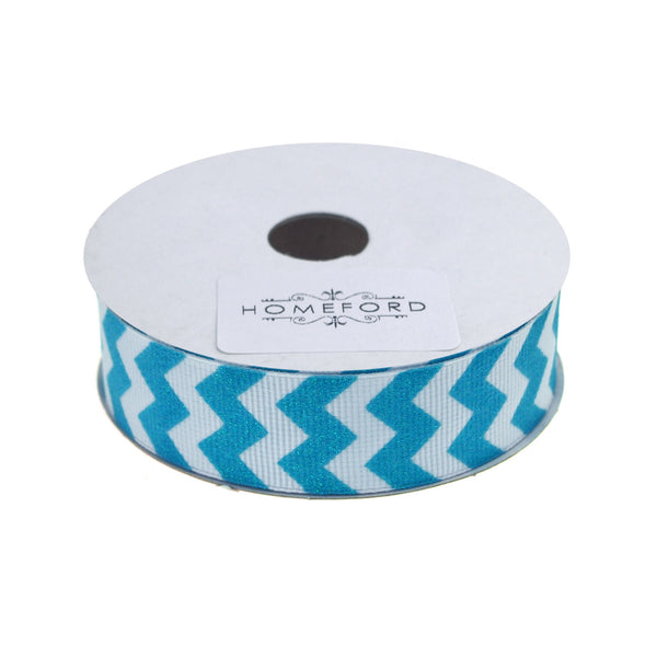 Sugar Chevron White Grosgrain Ribbon, 7/8-Inch, 4 Yards, Pacific Blue