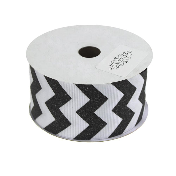 Sugar Chevron White Grosgrain Ribbon, 1-1/2-Inch, 3 Yards, Black