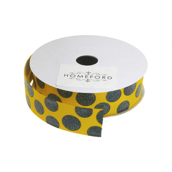 Sugar Dots Grosgrain Ribbon, 7/8-Inch, 4 Yards, Daffodil/Black