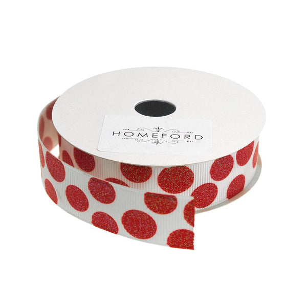 Sugar Dots Grosgrain Ribbon, 7/8-Inch, 4 Yards, White/Red