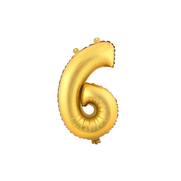 Aluminum Foil Number Balloon "6", Gold, 34-Inch