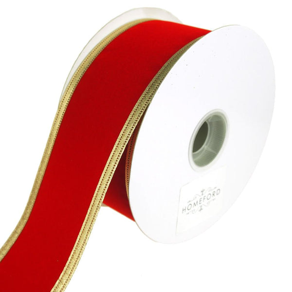 Velvet Dynasty Gold Trim Wired Christmas Holiday Ribbon, Red, 2-1/2-Inch, 20 Yards