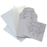 Square Glitter Laser-Cut Victorian Ornate Design Blank Invitations, 6-Inch, 8-Count