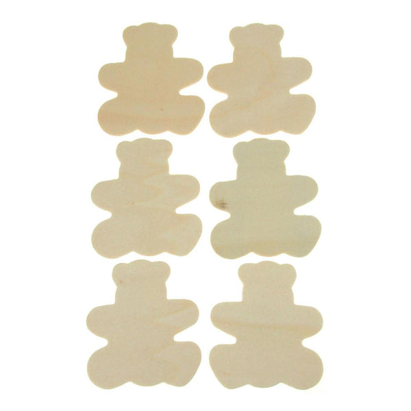 Teddy Bear Laser Cut Wooden Favors, Natural, 3-Inch, 6-Piece