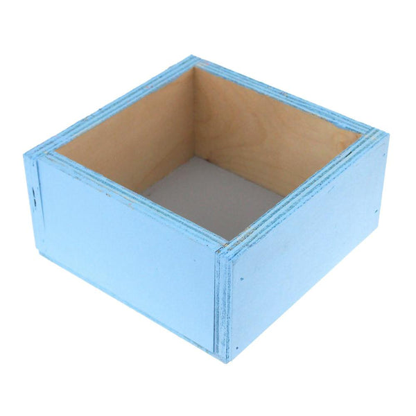 Square Wooden Crate, 6-Inch x 6-Inch, Blue