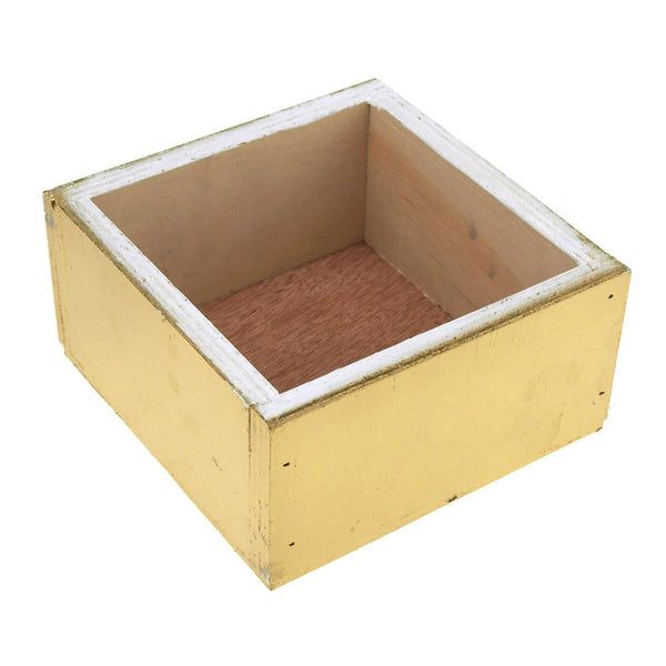 Square Wooden Crate, 6-Inch x 6-Inch, Gold