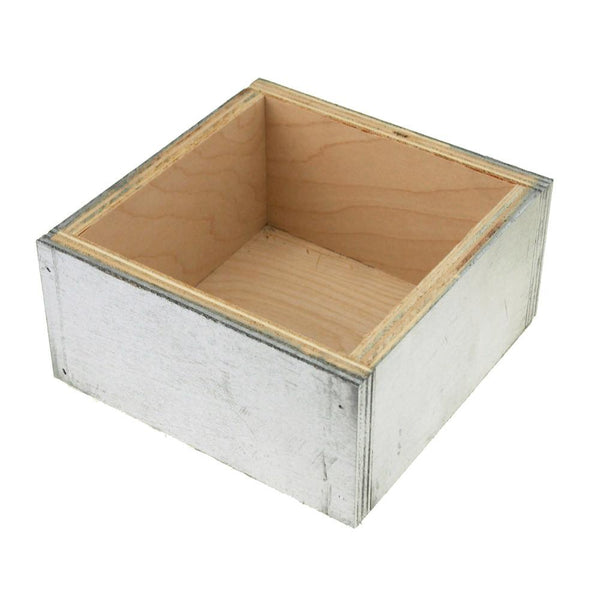 Square Wooden Crate, 6-Inch x 6-Inch, Silver