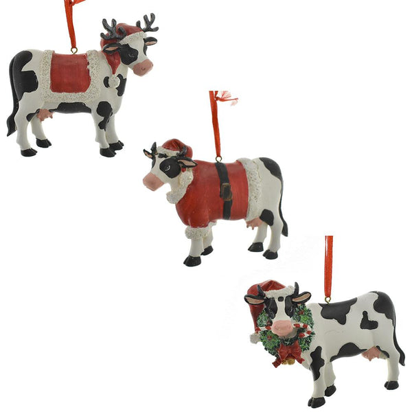 Resin Christmas Cow Ornaments, 3-1/2-Inch, 3-Piece