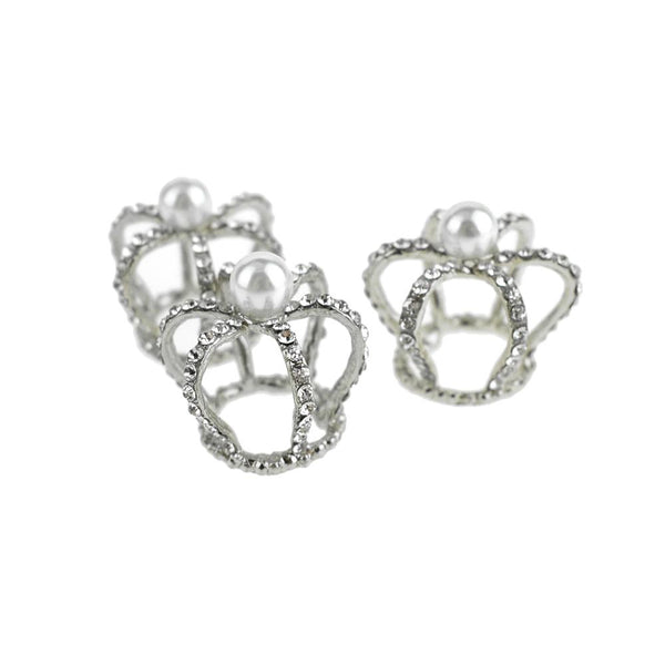 Mini Royal Rhinestone Crown Embellishments, 1-Inch, 3-Piece, Silver