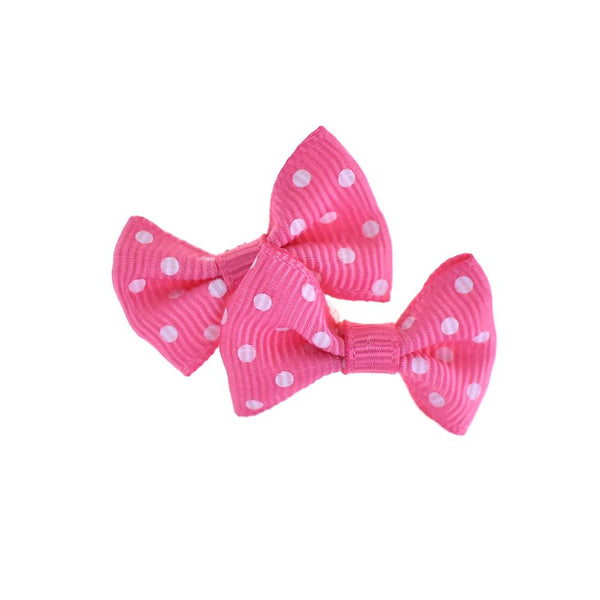 Mini Polka Dot Tied Grosgrain Bow Favor Embellishments, 1-1/2-Inch, 12-Piece, Fuchsia