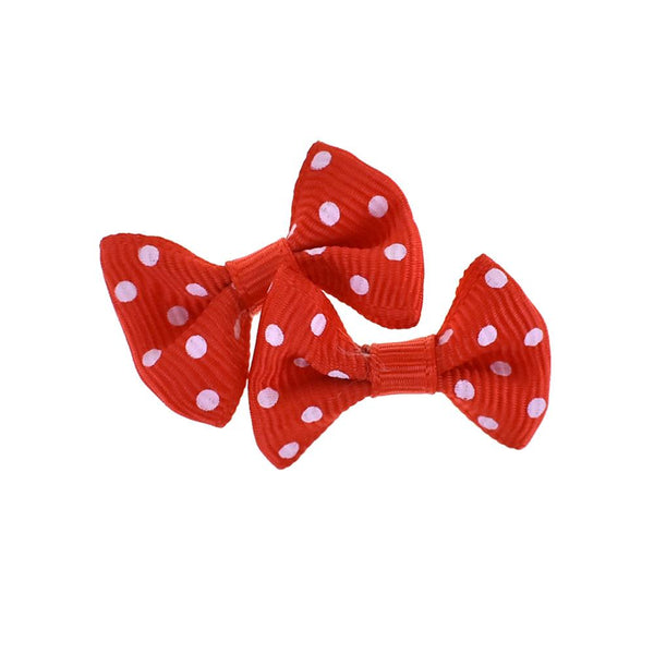 Mini Polka Dot Tied Grosgrain Bow Favor Embellishments, 1-1/2-Inch, 12-Piece, Red