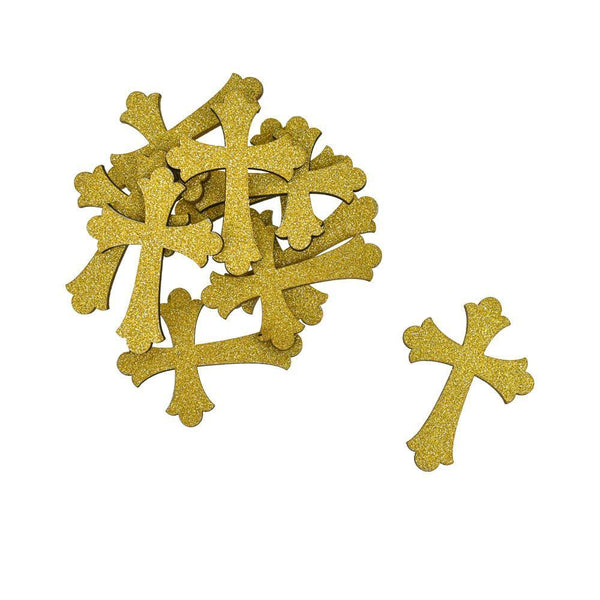 Small Glitter Wooden Cross Cut-Outs, 1-3/4-Inch, 10-Piece, Gold