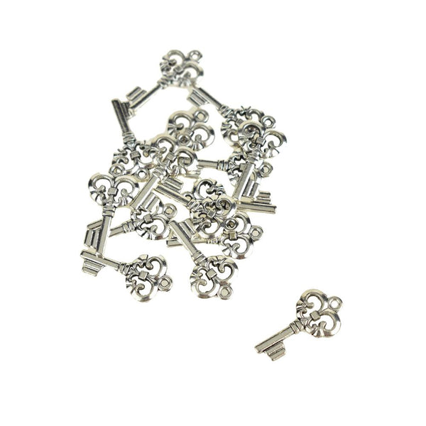 Small Skeleton Key Charms, Silver, 1-Inch, 15-Piece