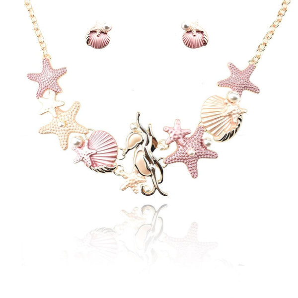 Epoxy Sealife Necklace Set, Rose Gold/Pink