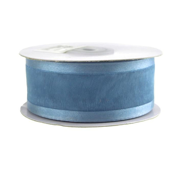 Satin-edge Sheer Organza Ribbon, 1-1/2-inch, 25-yard, Antique Blue