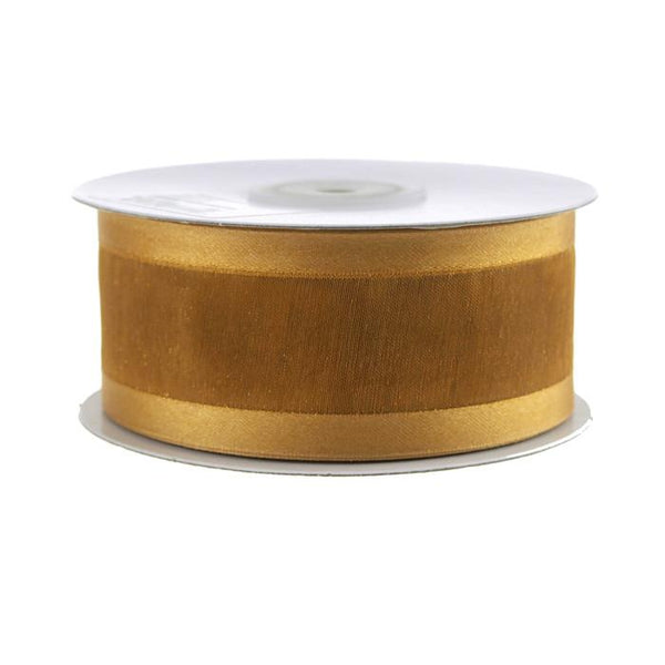 Satin-edge Sheer Organza Ribbon, 1-1/2-inch, 25-yard, Antique Gold