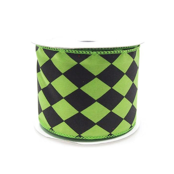 Harlequin Diamond Poly Ribbon, 2-1/2-inch, 10-yard, Apple Green/Black