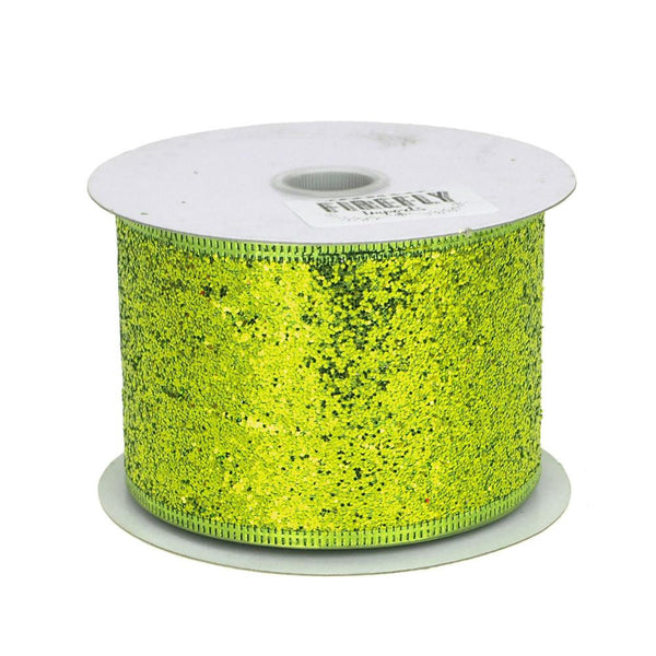 Glitter Christmas Ribbon Wired Edge, 2-1/2-inch, 10-yard, Apple Green