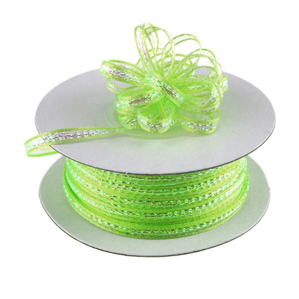 Iridescent Pull Bow Christmas Ribbon, 1/8-Inch, 50 Yards, Apple Green