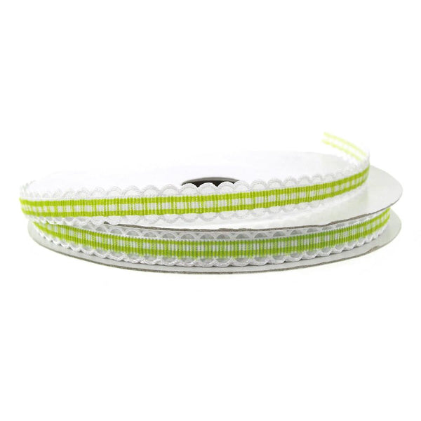 Gingham Picot-edge Polyester Ribbon, 3/8-inch, 25-yard, Apple Green