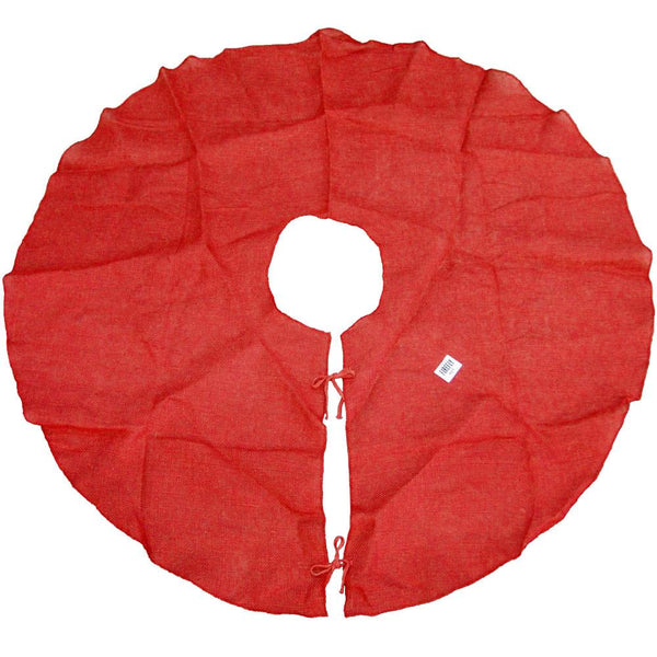 Red Burlap Christmas Tree Skirt, Round, 60-Inch