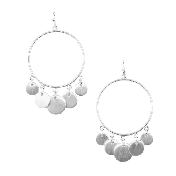 Round Dangle Drop Disk Earrings, 2-1/2-Inch, Silver