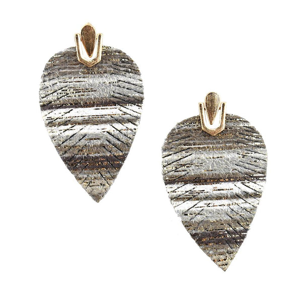 Suede Feather Drop Earrings, Gray, 2-Inch