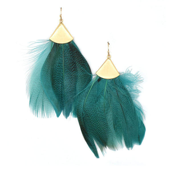 Feathers Drop Earrings, Teal, 3-Inch