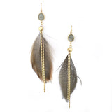 Feather with Stone Drop Earrings, 4-Inch