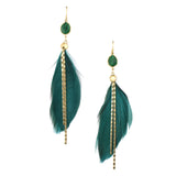 Feather with Stone Drop Earrings, 4-Inch