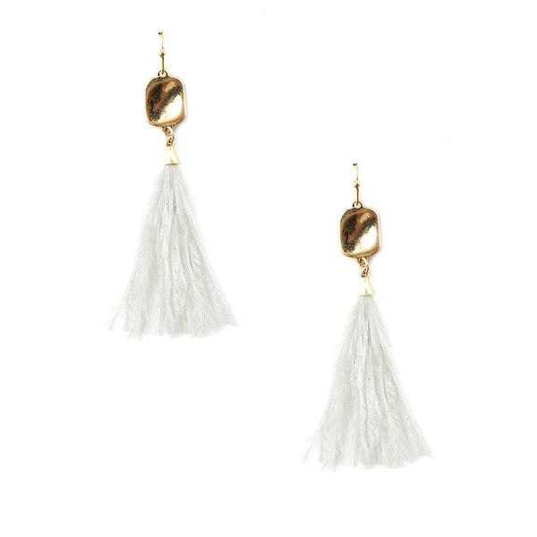 Feather Tassel Drop Earrings, Ivory, 2-Inch