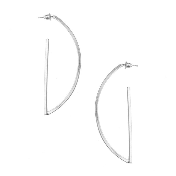 Half Moon Shaped Earrings, Silver, 2-1/2-Inch