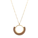 Leather Filigree Fan Shaped Pendant Necklace, 30-Inch